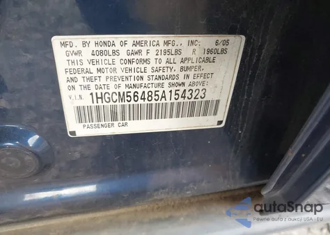 2005 Honda Accord 2.4 Lx из США, поврежденный, VIN 1HGCM56485A154323